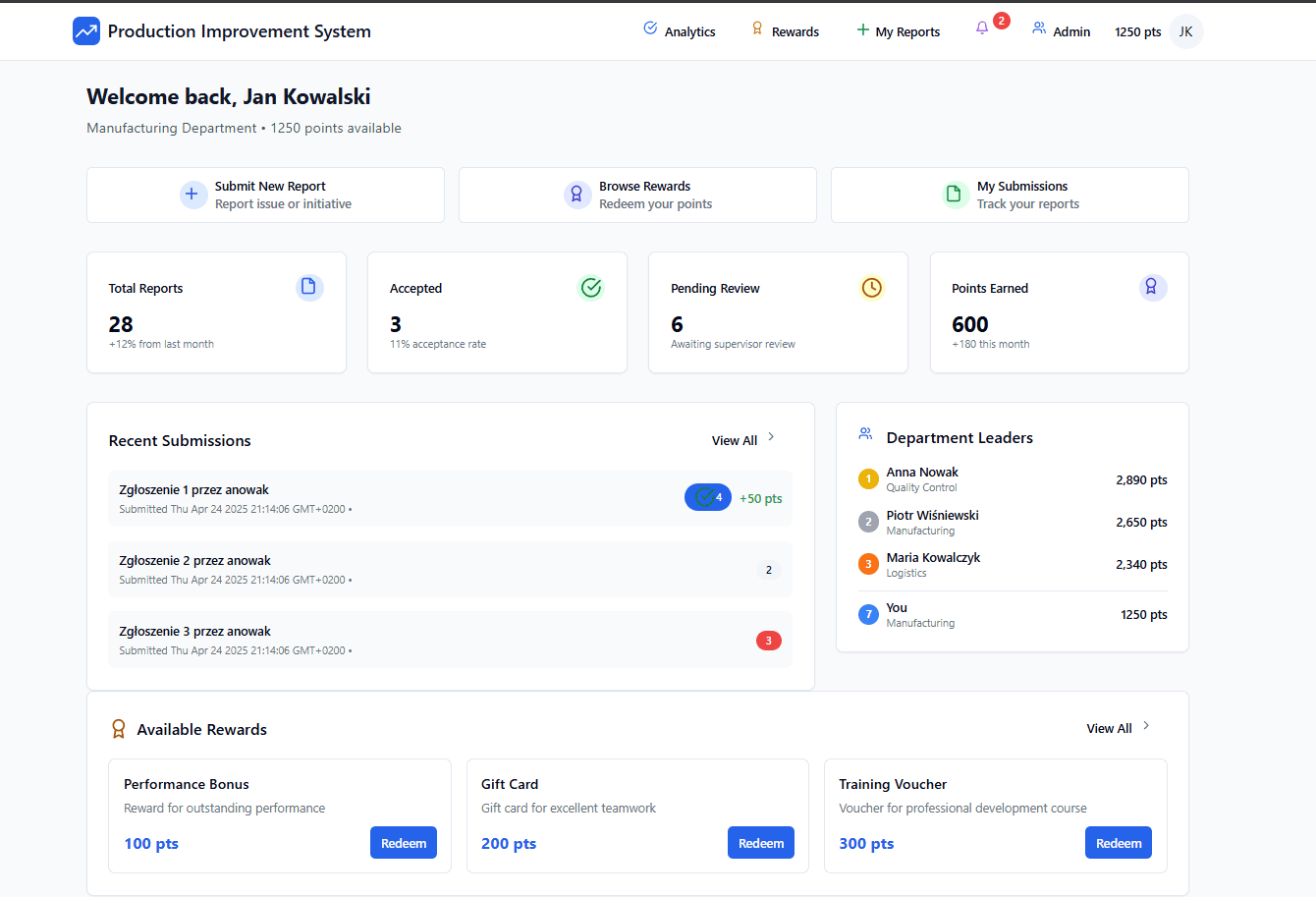 System Usprawniania Produkcji - Screenshot